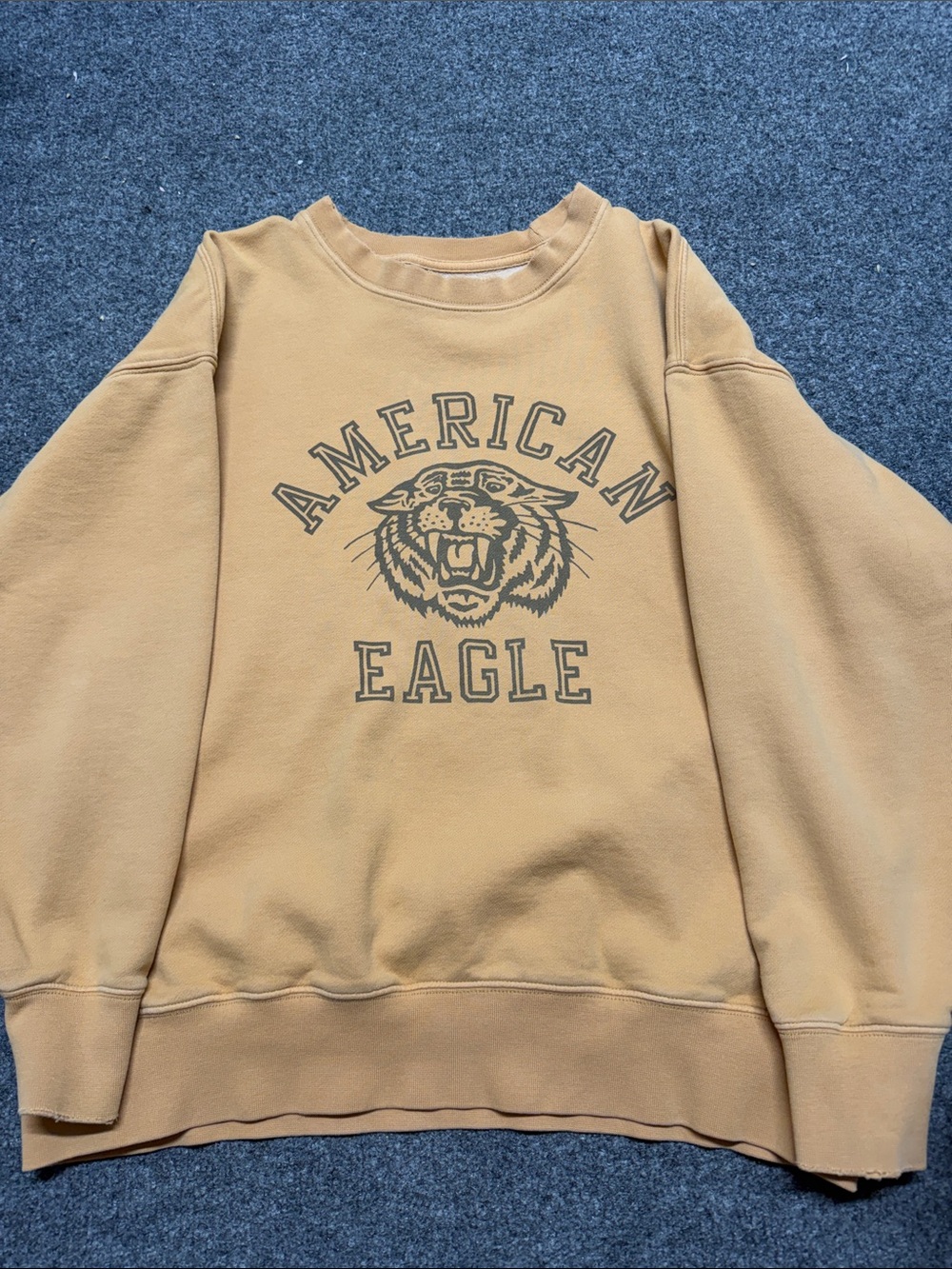 American Eagle Outfitters Tan Crewneck Sweatshirt with Tiger Print